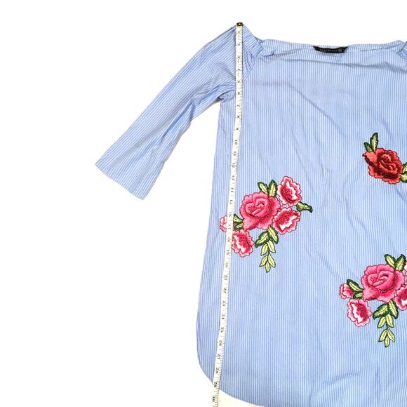 Zara Woman Tunic Dress Flower Embroidery Blue White Striped Women's S Casual‎ - Picture 7 of 9